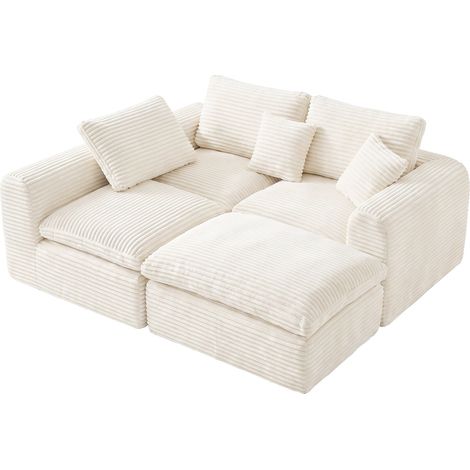 Canapé modulable 3-en-1 en velours côtelé résistant aux taches, configuration en L, droit ou lit d'appoint (1/5)
