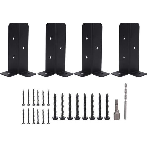 Ancrages de poteaux robustes, 4 jeux, kit de montage avec base métallique, fixation universelle pour terrasse, clôture, porche, garde-corps, supports de poteaux en bois (1/4)