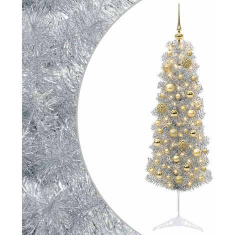 Artificial Slim Christmas Tree with Bauble 150 cm 150 LEDs vidaXL (1/5)
