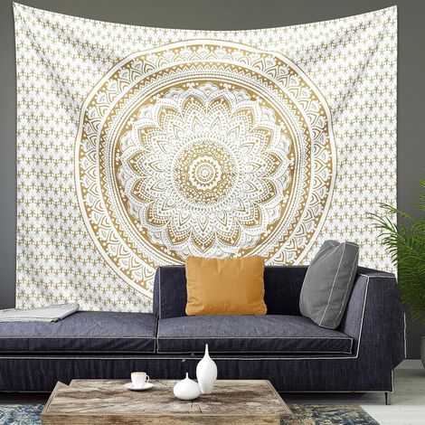 Tapisserie Murale Grande 200x150cm,Tapisseries Hippie Mandala, Couverture Tenture Murale Bohème Lune et Soleil, Tapisserie de Literie Tissu Suspendue pour Décoration Chambre Salon (Mandala D) (1/5)