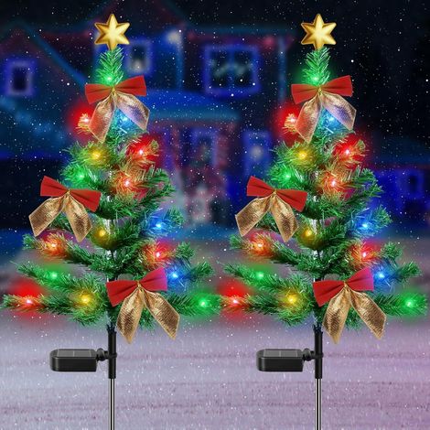 Sapin Noël solaire 85 cm 60 LED jardin chemin 2 arbres (1/5)