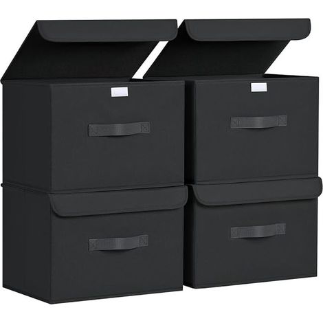 Foldable Clothes Storage Boxes Fabric Storage Box with Lids and Handles for Home Closet Black (1/5)
