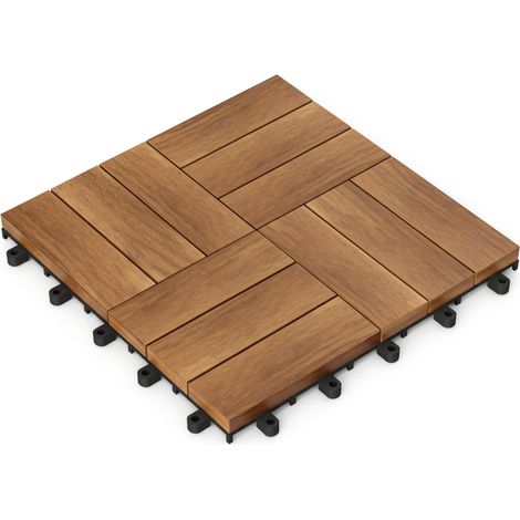 Casaria Piastrelle in legno di acacia ed eucalipto certificato FSC®30x30 cm sistema ad innesto mosaico tagliabile terrazzo balcone Acacia Mosaic (en) (1/5)