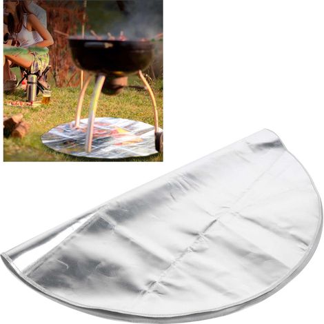 Tapis de protection rond pour foyer extérieur, barbecue et grill, gris argenté, 91 cm (1/5)