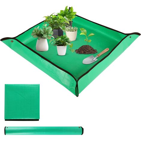Tapis de rempotage pour plantes d'intérieur - 66 x 66 cm, tapis de plantation, contrôle des déchets de terre, portable, pour plantes succulentes (vert)