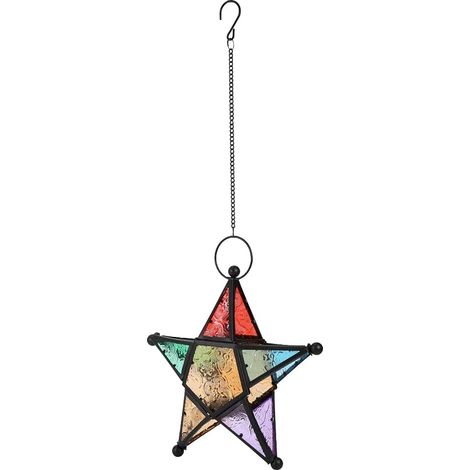 Artistic Iron Candle Lantern, 6 Colors, with Glass Panels, Decorative Outdoor Garden Candle Holder for Patio and Terrace (1/5)