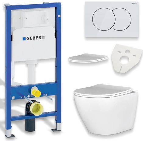 Pack WC : élément de pré-montage Duofix + WC Slim Soft-Close Desna blanc + tapis d'isolation acoustique + plaque de commande en blanc (1/5)