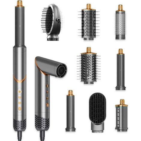 Brosse Soufflante 8 en 1, Air Styler Flexible avec Brosse Chauffante Brushing, Diffuseur et Boucleur, Outil de Coiffure pour Ondulations, Lissage, Volume, Brush, Voyage et Coffret Cadeau (1/5)
