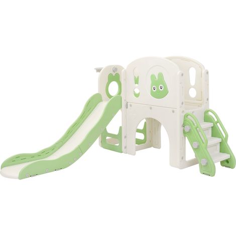 Joyz Scivolo con Tunnel per Bambini 5 in 1, Parco Giochi Interno / Esterno con Scala da Arrampicata e Canestro da Basket e Telescopio, Centro Attività, Set da Gioco con Scivolo Verde Chiaro, da 3 Anni (1/5)