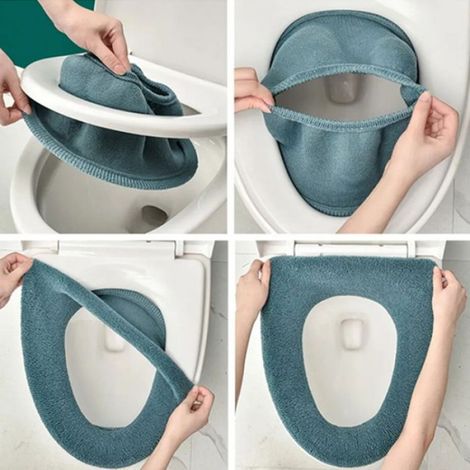 Housse Abattant WC Universelle Tricot Lavable, Couvre Siège Toilette Épais Chaud Antidérapant pour Salle de Bain Vert (1/5)