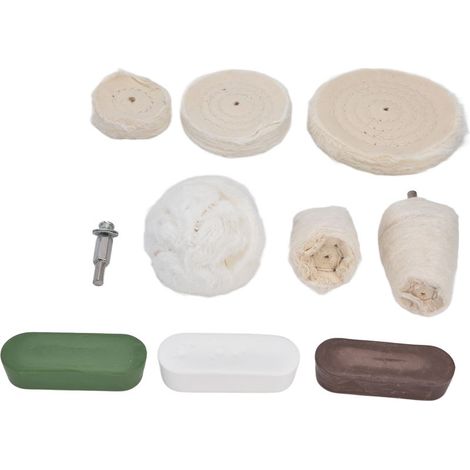 Kit de polissage de 10 pièces comprenant des têtes de polissage en coton et en flanelle pour le métal, le marbre et le verre. (1/5)