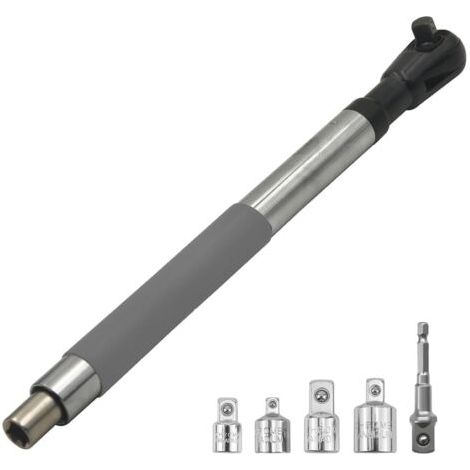 Clé à douille multifonctionnelle avec rallonge coudée, 4 adaptateurs et adaptateur pour perceuse électrique 1/2 pouce, pour espaces restreints. (1/5)