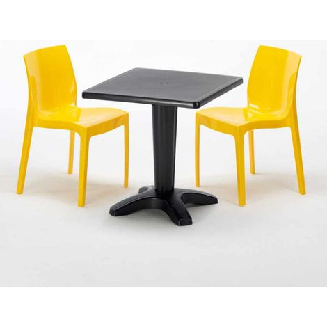 Schwarz Quadratisch Tisch und 2 Stühle Farbiges Polypropylen-Innenmastenset Grand Soleil Ice Aia - Gelb