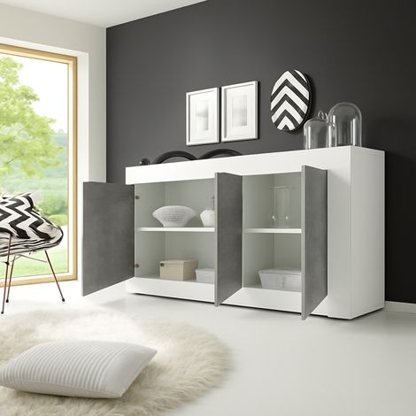 Introbio Sideboard, Anrichte 2 Regale, 4 Fächer Made in Italy, 3 Türen, 160x42x85,8 cm Hochglanz Weiß (1/4)