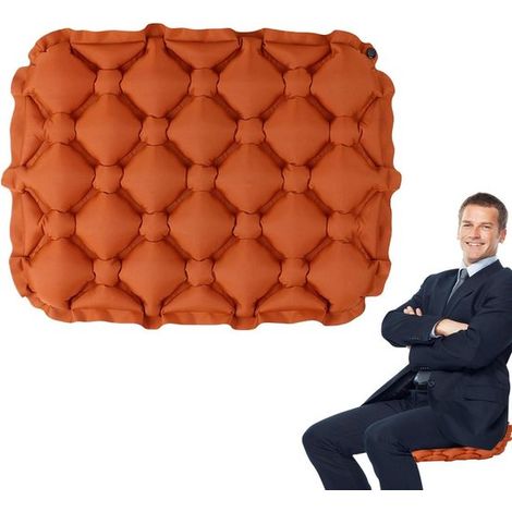 Cuscino gonfiabile per sedile - Tappetino ad aria - Seduta confortevole - Isola dall'umidità - 44 x 34 cm - Arancione (1/5)