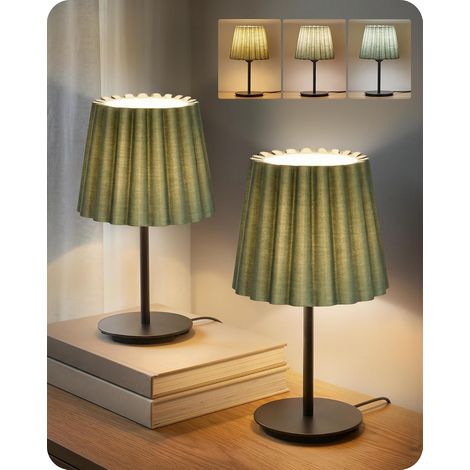 Small Bedside Lamp, Set of 2, Green and Black Table Lamp, 3 Colour Temperatures, Memory Function, E27 LED Bulbs Included, for Bedroom, Living Room, Office, Modern (1/5)