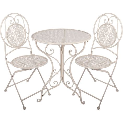 Ensemble Bistrot 3 Pièces Table Ronde Ø 60x74 cm et 2 Chaises 50x40x92 cm en Métal Blanc - PANGIVO (1/5)