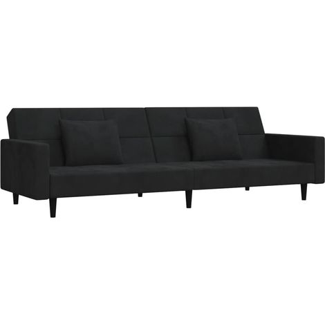 Sofá cama de 2 plazas con dos almohadas terciopelo negro vidaXL