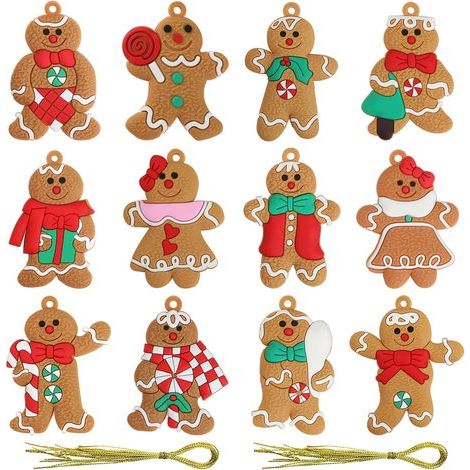 12 Pieces Christmas Decorations Gingerbread Man Ornaments Hanging Pendants for Holiday Garden Balcony Door Wreaths Cute Window Decor, 50 70mm (1/5)