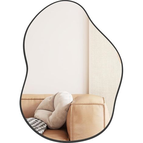 GOPLUS Miroir Mural Décoratif, Miroir en Forme Irrégulière avec Réflexion HD Claire, Cadre en Bois 2 Méthodes de Suspension pour Entrée, Salon(Or,78 x 56,5cm) (Noir) (1/5)