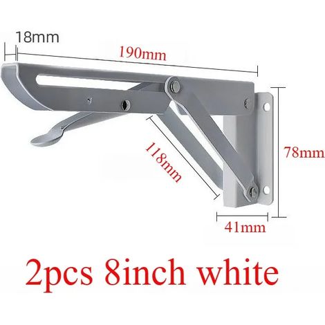 (20 cm - 2 pièces blanches - Aucune) 2 équerres pliantes en acier inoxydable pour étagère triangulaire, support robuste, réglable, fixation murale, argent, blanc, noir (1/5)