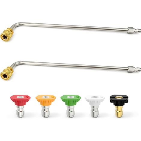 Kit lance nettoyeur haute pression, 2PCS lance angle droit 90° rallonge longue portée + 5 buses codées couleur, set complet