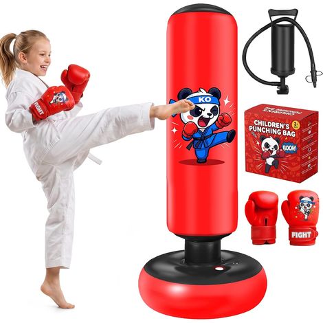 Sac de Frappe 130cm avec Gants et Pompe pour Enfants 3-8 Ans (1/5)