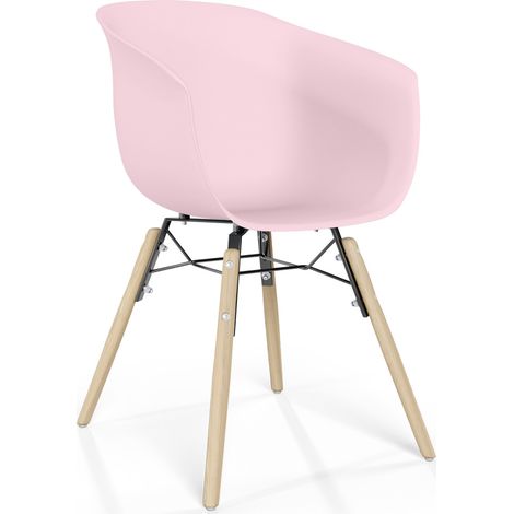 Sedia da Pranzo - Design Scandinavo - Gambe in Legno Naturale - Polin Rosa pastello (1/5)