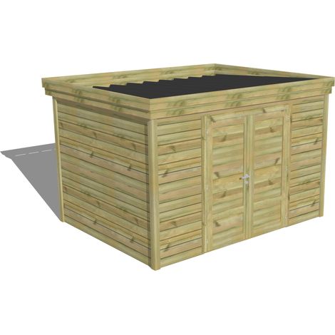 ABRI DE JARDIN bois Pin autoclave 27mm - 3,44x2,64m / 9,1m2 - Bac acier - Abri Français