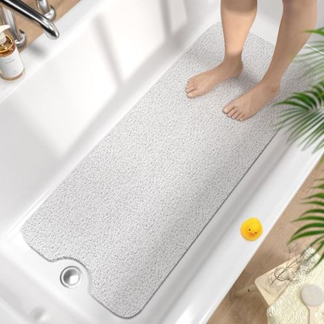 Bardusch-Tapis baignoire antidérapant 100x40cm, loofah PVC souple, séchage rapide, blanc. (1/4)