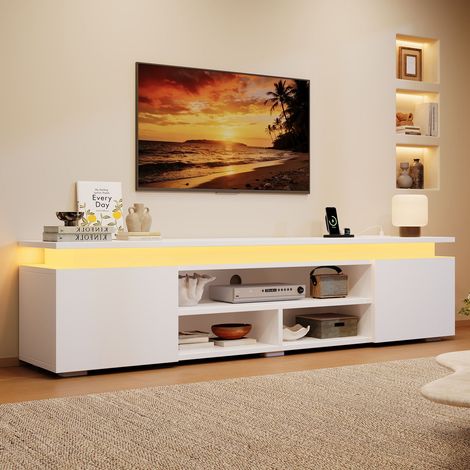 Meuble TV LED 180 x 35 x 42 cm MDF éclairage LED multicolore commande par application commande vocale minuterie (1/5)