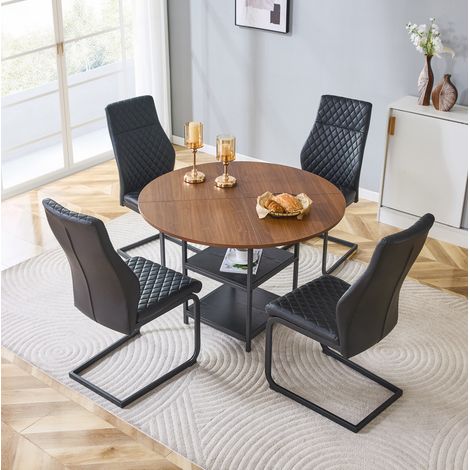 Ensemble table et chaises de salle à manger ronde 107 cm, 4 places, noir HAVRYA (1/5)