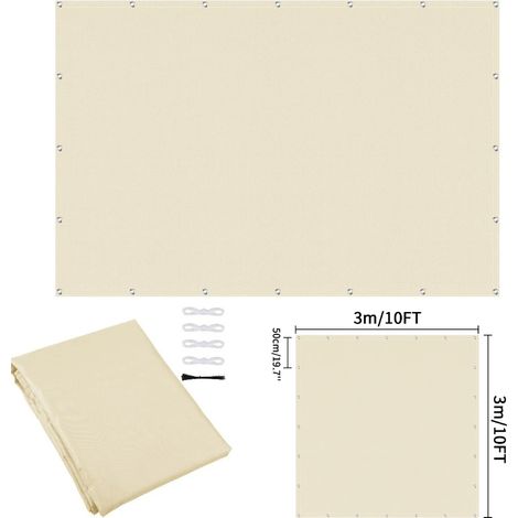 (Beige 300x300CM) Tissu d'ombrage imperméable avec perforations, adapté aux clôtures de jardin et aux pergolas, protection UV. (1/5)