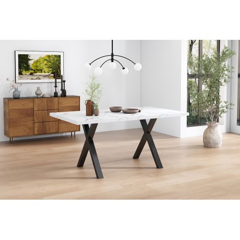 Table à manger rectangulaire au design à pieds croisés, de style moderne et minimaliste, avec structure en fer forgé dimensions : 140 cm (L) x 80 cm (l) x 76 cm (H) finition effet marbre, coloris no (1/5)