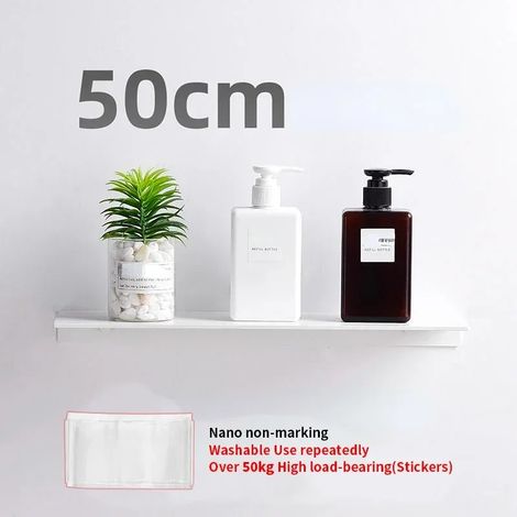 (Blanc - 50 cm) Étagère murale flottante pour salle de bain, porte-shampoing sans perçage, blanc et noir, organisateur de salle de bain pour accessoires de cuisine (1/5)