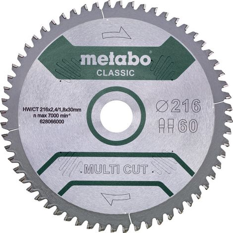 Metabo - Hoja de sierra circular "multi-corte" clásica 216x2.4x30 mm 60 dientes FZ/TZ (1/3)