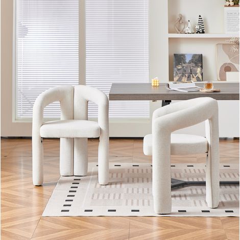 Juego de 2 sillas de comedor beige de chenilla con reposabrazos, carga máxima de 150 kg por silla (1/5)