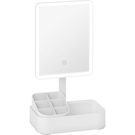 Specchio da Trucco con Luce Regolabile su 2 Livelli Rotazione 180° e Organizer per Trucchi Bianco (1/5)
