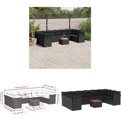 11-tlg. Garten-Sofagarnitur mit Kissen Schwarz Poly Rattan - Gartenmöbel - Outdoor Möbel - Rattan Gartenmöbel - Lounge Set - Esstisch - Home & Living (1/3)
