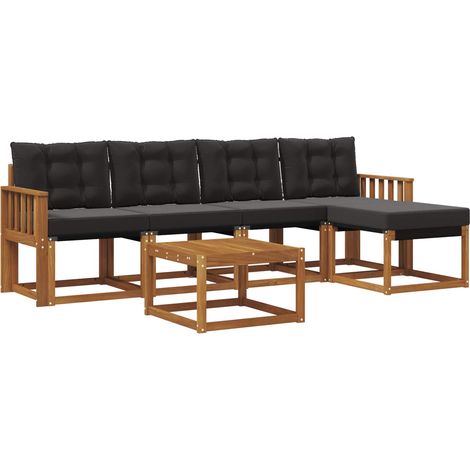 Conjunto de sofás de exterior con cojín 6 pcs Natural y negro vidaXL (1/5)