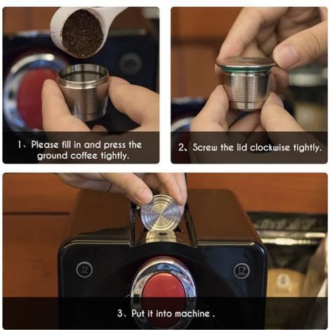 2 Capsules Rechargeables Acier Inoxydable Compatible Nespresso Avec Tamper Cuillère Doseuse Maison Bureau (1/3)