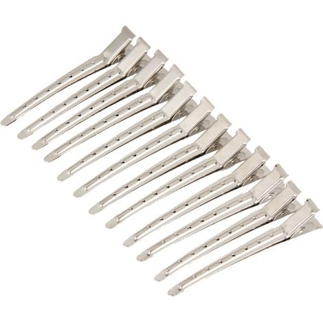 Pinces crocodiles à grand trou pour coiffure - Lot de 12 pinces en métal argenté pour colorer et modeler les cheveux (1/3)