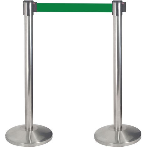 2 Colonnine Tendinastro 3 metri in Acciaio Inox Spazzolato Ø36x101 cm Nastro Verde (1/5)
