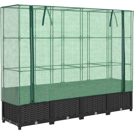 Fioriera rialzata per aiuola fioriera per terrazza giardino rialzato con copertura effetto rattan 160 x 40 x 138 cm nero 020038756