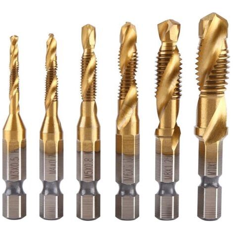 BUNTHAUS 6Pcs M3-M10 Porte-taraud Forets et tarauds, outil de coupe de filetage 1/4 pouce tige hexagonale pour bois plastique mince aluminium