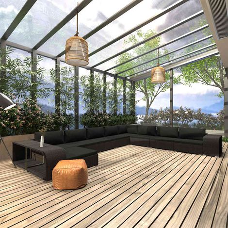 vidaXL Set Divani da Giardino 11 pz con Cuscini in Polyrattan Nero (1/4)