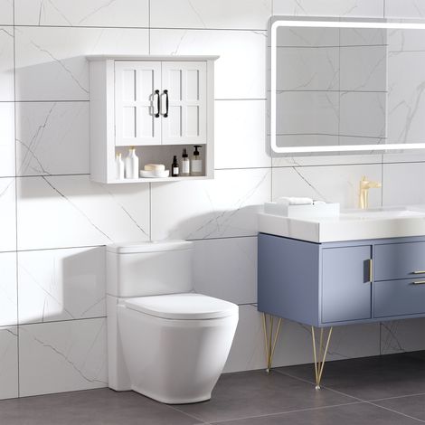Mobiletto da bagno a parete con 2 ante e ripiano aperto per WC, camera da letto, doccia, 60x19,8x58 cm, bianco