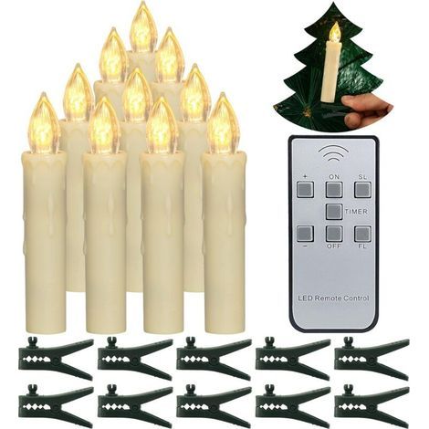 Christmas Tree Candles, 10 Pieces LED Candles, Battery Operated Flameless Tape Candles with Remote Timer/Removable Clips/Waterproof Rings for Home Christmas Tree Decoration (1/5)