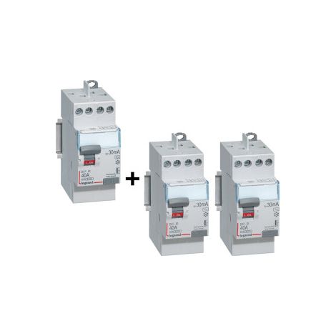 Legrand - LOT de 3 interrupteurs diffu00e9rentiels - DX3 - 2P - 40A - 30mA - Type AC et A - Ru00e9f : 411611x2 + 411617x1 (1/5)