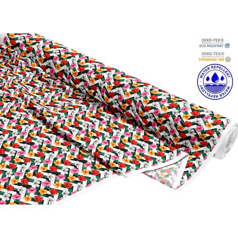 TESSUTI DECORATIVI PER ESTERNI OXFORD - Motivo fiori colorati su zigzag bianco I DR172 (1/5)